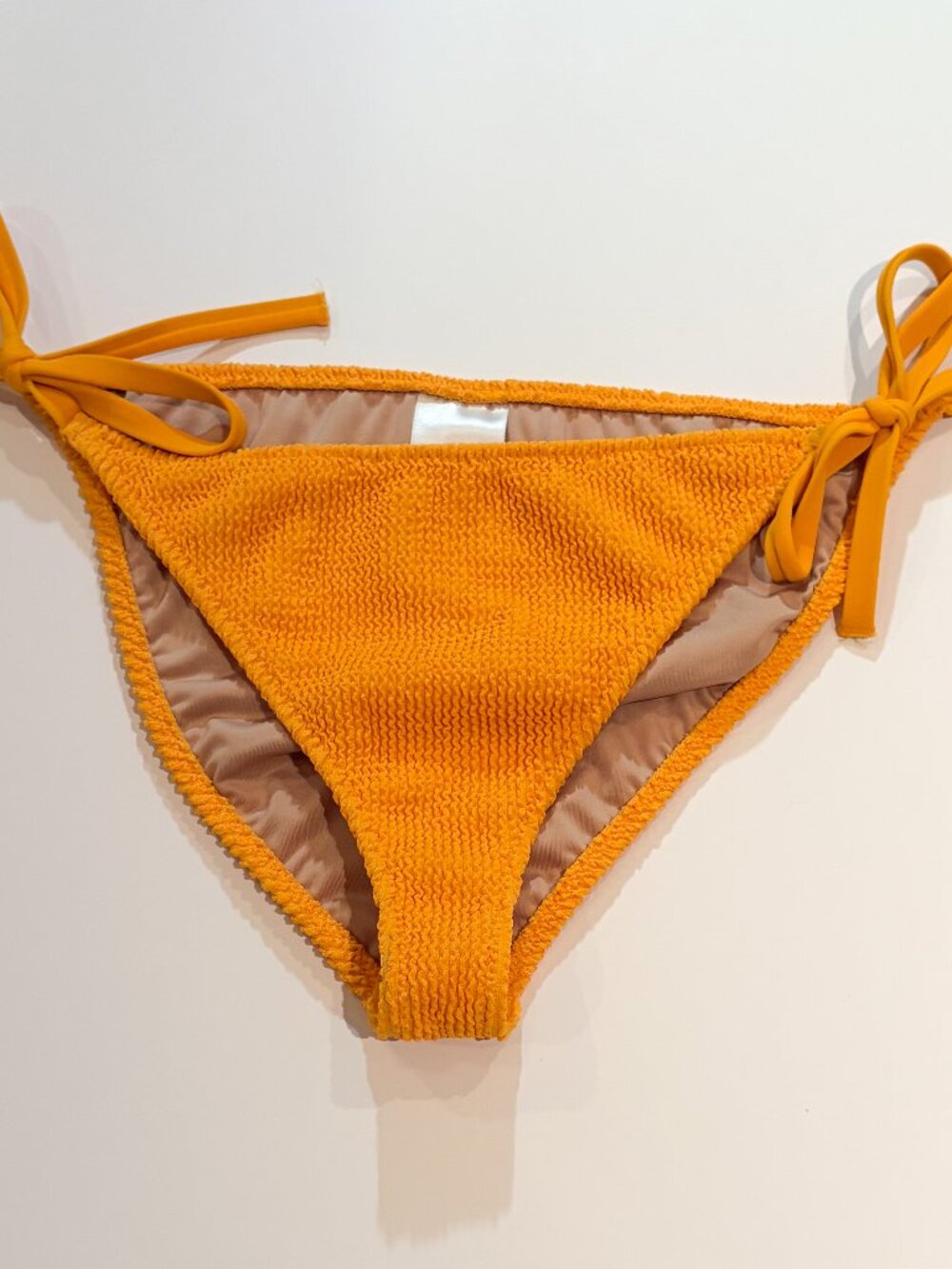 Shade & Shore Yellow Crinkle Side Tie Bikini Bottoms Size M Textured Swim